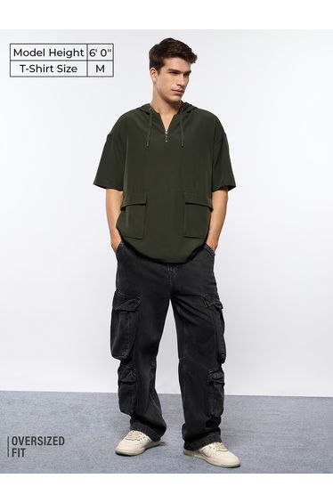 Olive Oversized Cotton Hooded T-Shirt