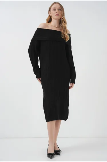 Madonna Collar Oversize Knitwear Dress - Black