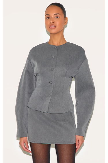 Charcoal Tailored Woven Boxy Balloon Sleeve Blazer