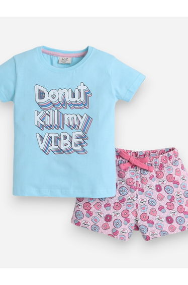 Girls Text Print T-Shirt and Shorts Set