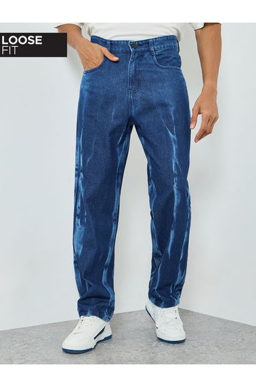Men Loose Fit Washed Jeans