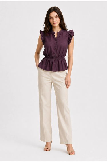 MIXRAY Textured Jacquard Peplum Blouse