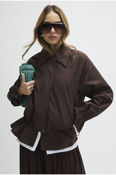 Brown Drop Hem Drawstring Jacket