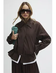 Brown Drop Hem Drawstring Jacket