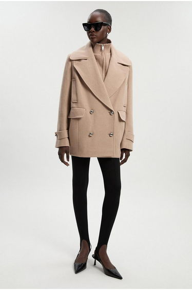 Wool Detachable Knitted Neck Tailored Double Breasted Pea Coat