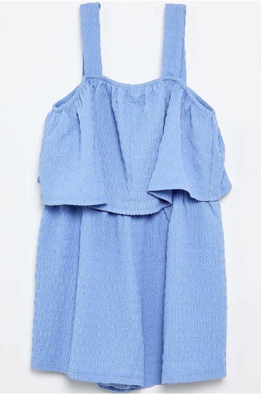 Solid Waffle Knit Strap Playsuit BLUE