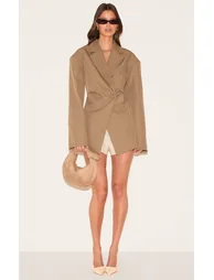 Taupe Tailored Cinched Waist Blazer - 1