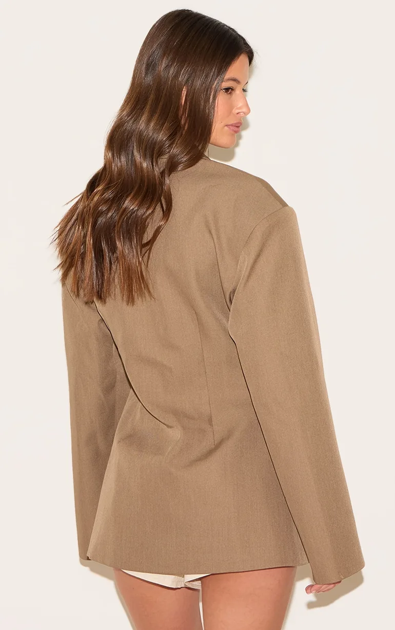 Taupe Tailored Cinched Waist Blazer - 2