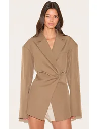 Taupe Tailored Cinched Waist Blazer