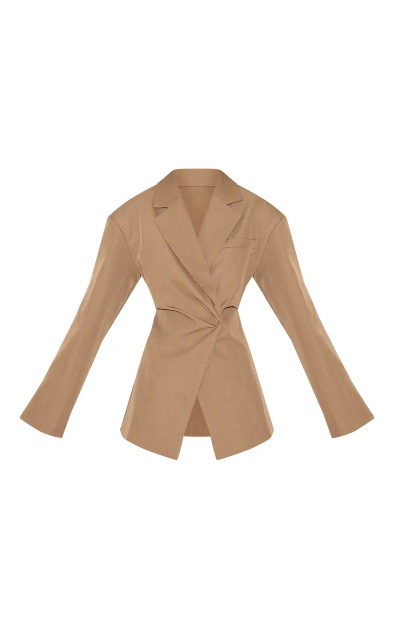 Taupe Tailored Cinched Waist Blazer - 4