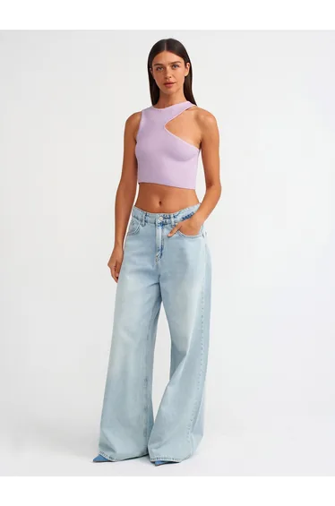 Low-cut Collar Knitwear Top-lilac M.