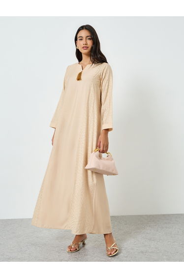 Beige Zig Zag Foil Print Jalabiya