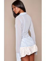 Tall Powder Blue Mesh Button Front Blouse - 1