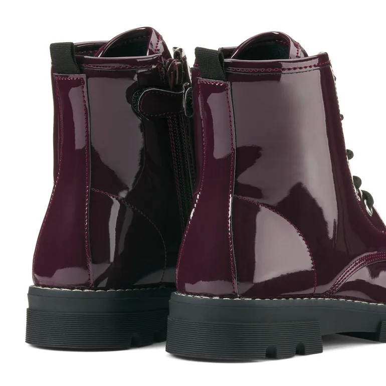 Kids Patent Ankle Boots with Laces and Zip Fastening - 3