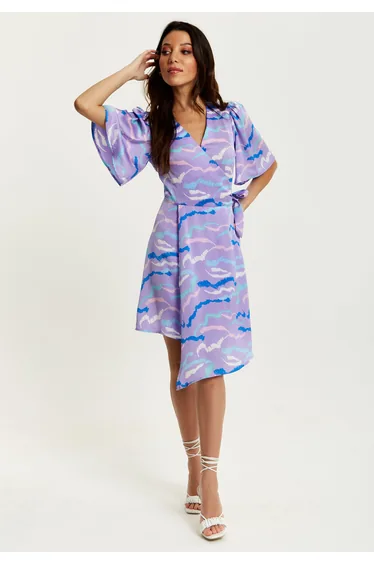 Women's Mini Dress in Lilac with Kimono Sleeves