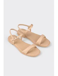 Natural Leather Women's Flat Sandals - 1