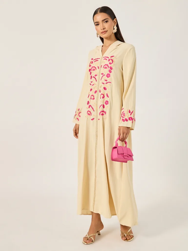 Floral Embroidered Maxi Jalabiya - 1