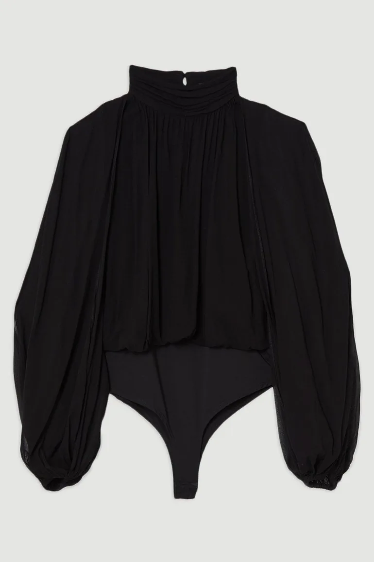 Viscose Georgette Cady Lace Insert Bodysuit - 4