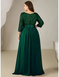 pretty EMILIA|Plus Size Sequin 3/4 Sleeves Evening Dress - 2