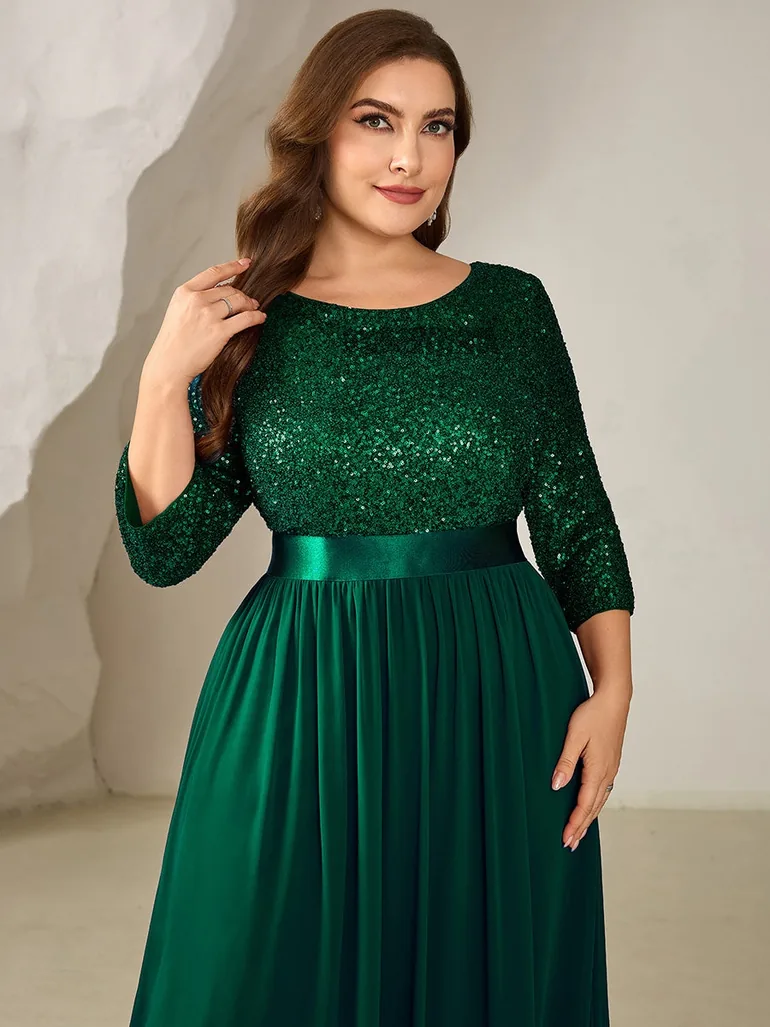pretty EMILIA|Plus Size Sequin 3/4 Sleeves Evening Dress - 1