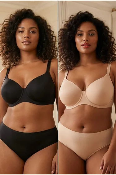 Black-Tan 2-Pack Covered Plus Size Bra
