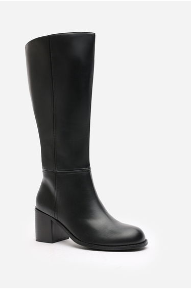 MATILDA Knee High Boots with Block Heel in Black Faux Leather product thumbnail 3