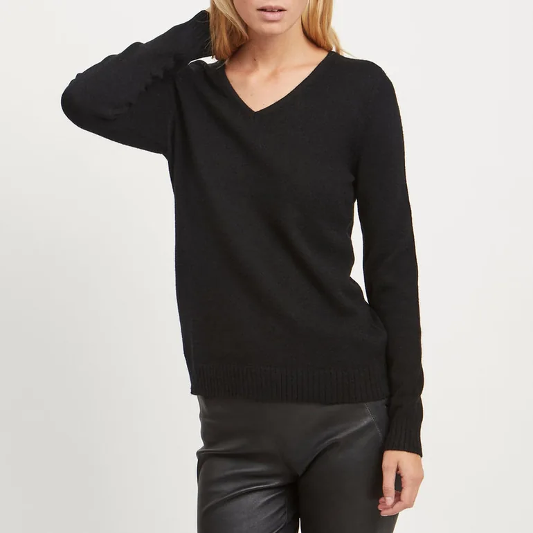 Fine Knit Jumper/Sweater with V-Neck - 1