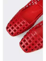 Red Leather Women's Casual Shoes - 4