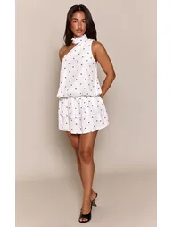 Petite White Polka Dot Chiffon Scarf Detail Ruffle Shift Mini Dress - 2