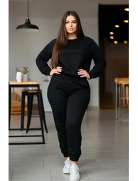 Black Thick Fleece Knitted Tracksuit Set - 7