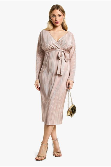 Maternity Plisse Belted Midi Dress