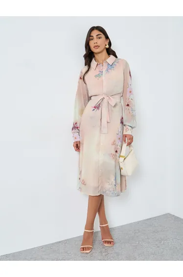 Floral Print A-Line Midi Dress with 3/4th Sleeves