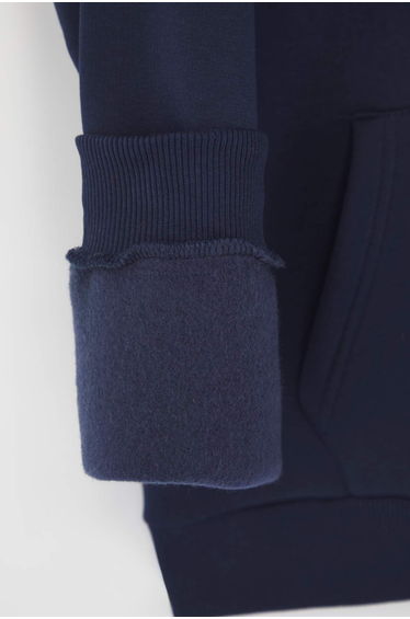 Navy Blue Oversize/Wide Cut Hooded Fleece/Warm Cotton Unisex Sweatshirt product thumbnail 3