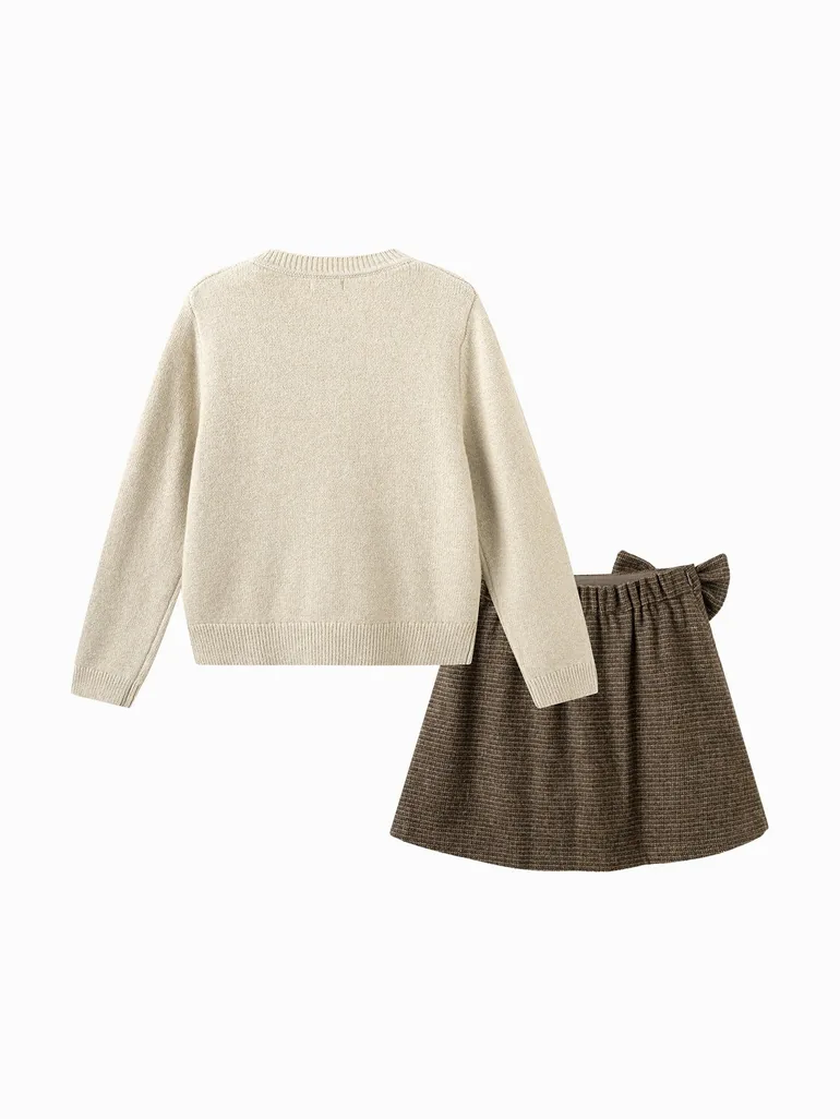 Girls' Knit Cardigan and Pleated Skirt Set - 1