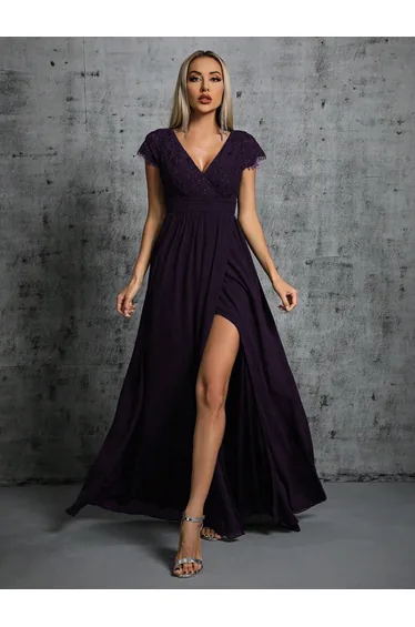 Leely Elegant V Neck Cap Sleeve A-line Party Dress