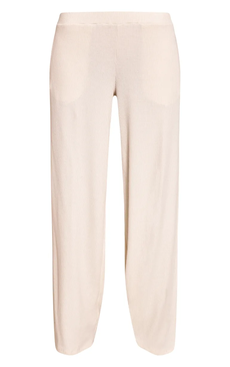 Cream Rib Drawstring Low Rise Straight Leg Trouser - 4