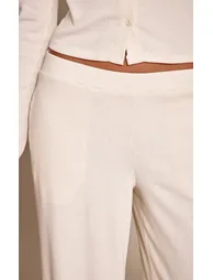 Cream Rib Drawstring Low Rise Straight Leg Trouser - 3