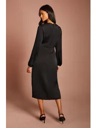 Petite Satin Pleated Wrap Dress - 2
