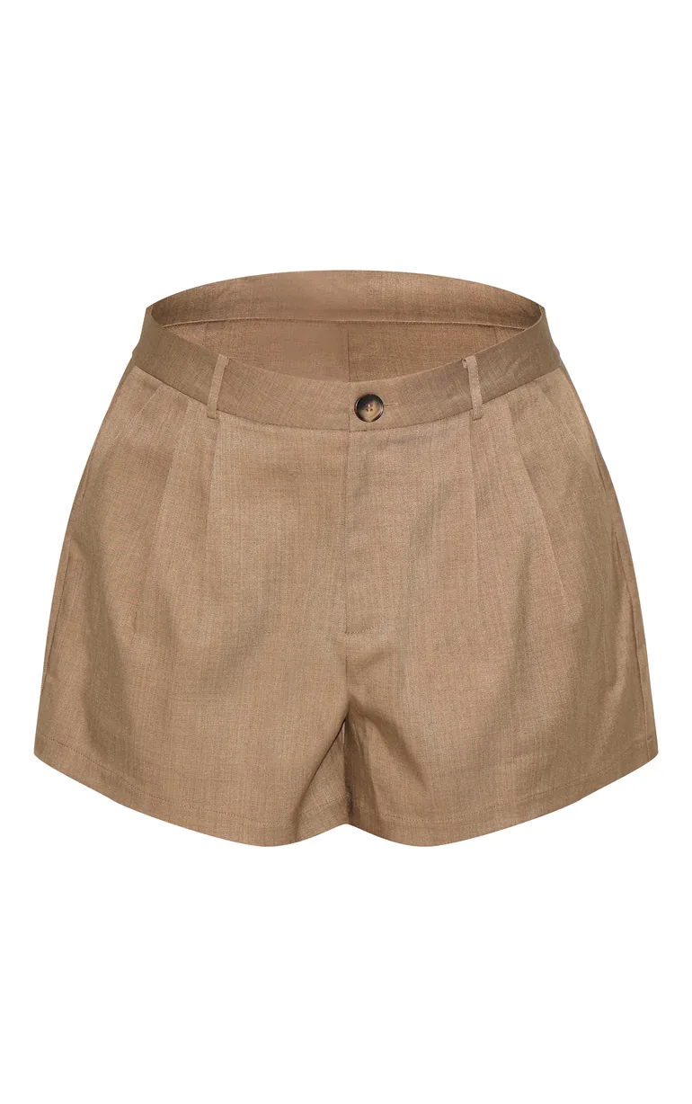 Plus Light Brown Woven Tailored Shorts - 5