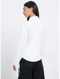 White Fringe Shirt with Concealed Placket - 3