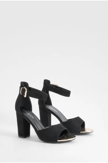 Wide Fit Buckle Detail 2 Part Block Heels - black