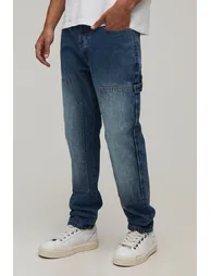 Faded Knee Carpenter Panel Slim Fit Jeans - stonewash - 3