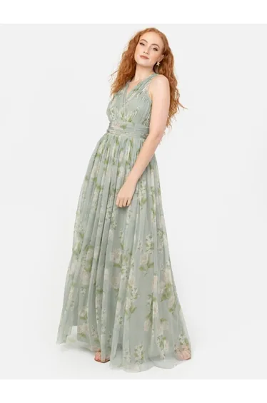 Anaya With Love Recycled Floral Print Open Back Floor Length Dress