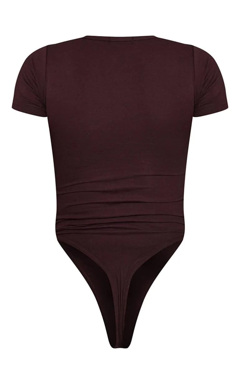 PRETTYLITTLETHING Chocolate Brown Logo Short Sleeved Bodysuit - 5