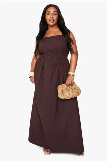 Plus Cotton Poplin Midaxi Dress - chocolate