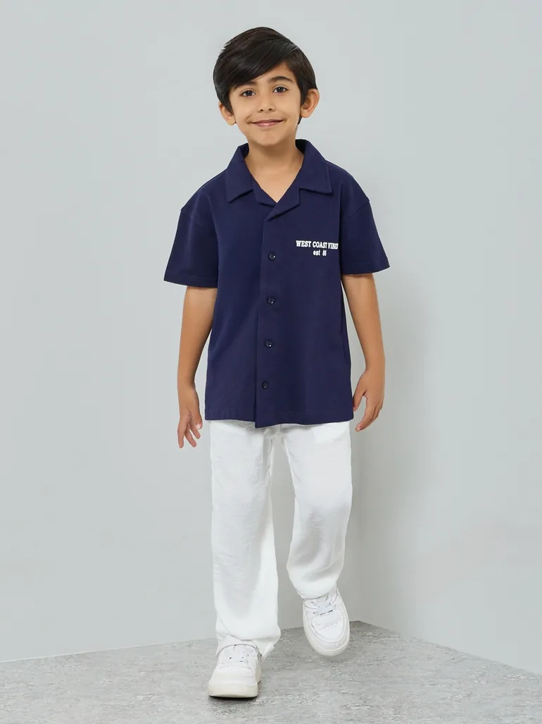 Kids Off-White Solid Woven Pants with Drawcord