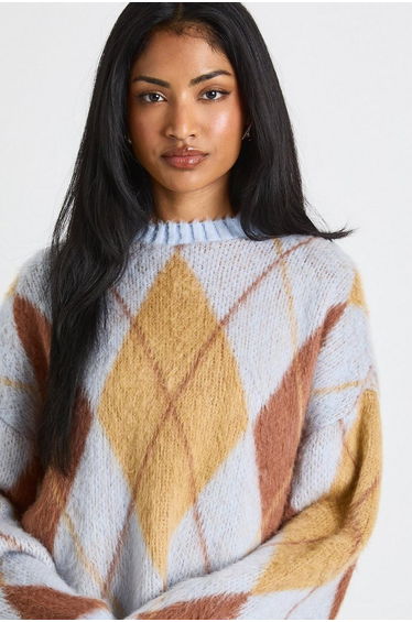 Super Soft Argyle Knitted Jumper - baby blue product thumbnail 4