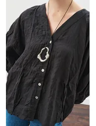 LINEN CRUSH BUTTON BLOUSE PLUM CUT - 5