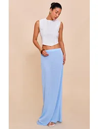 Sky Blue Textured Knit Look Maxi Skirt