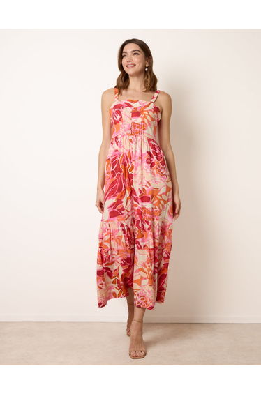 Tropical Print Adjustable Strap Maxi Dress